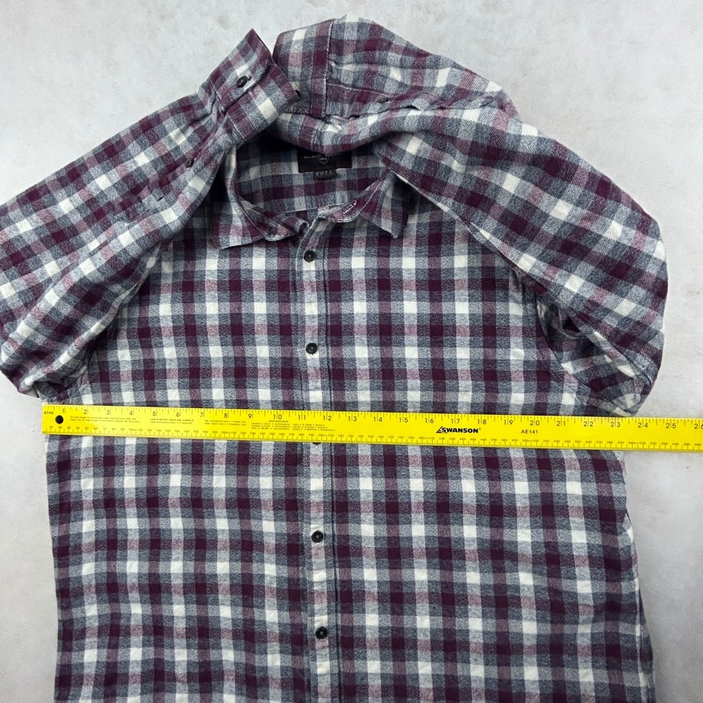 Black Brown 1826 Heavy Flannel Shirt Mens‎ XL Burgundy Gray Plaid Long Sleeve - Picture 9 of 15